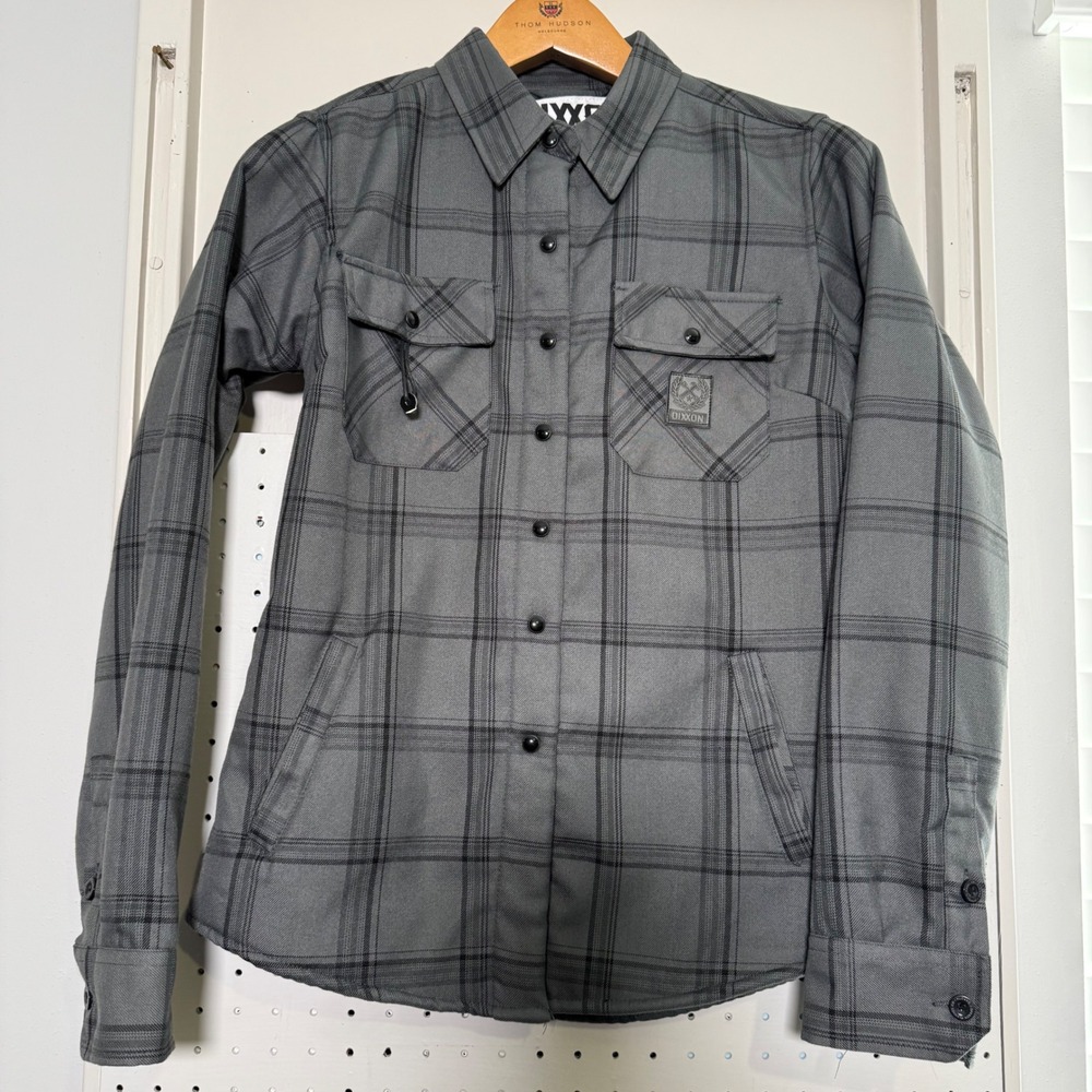 Dixxon Flannel Co Dakota Sherpa Lined Plaid Shirt Jacket Grey Black Womens S